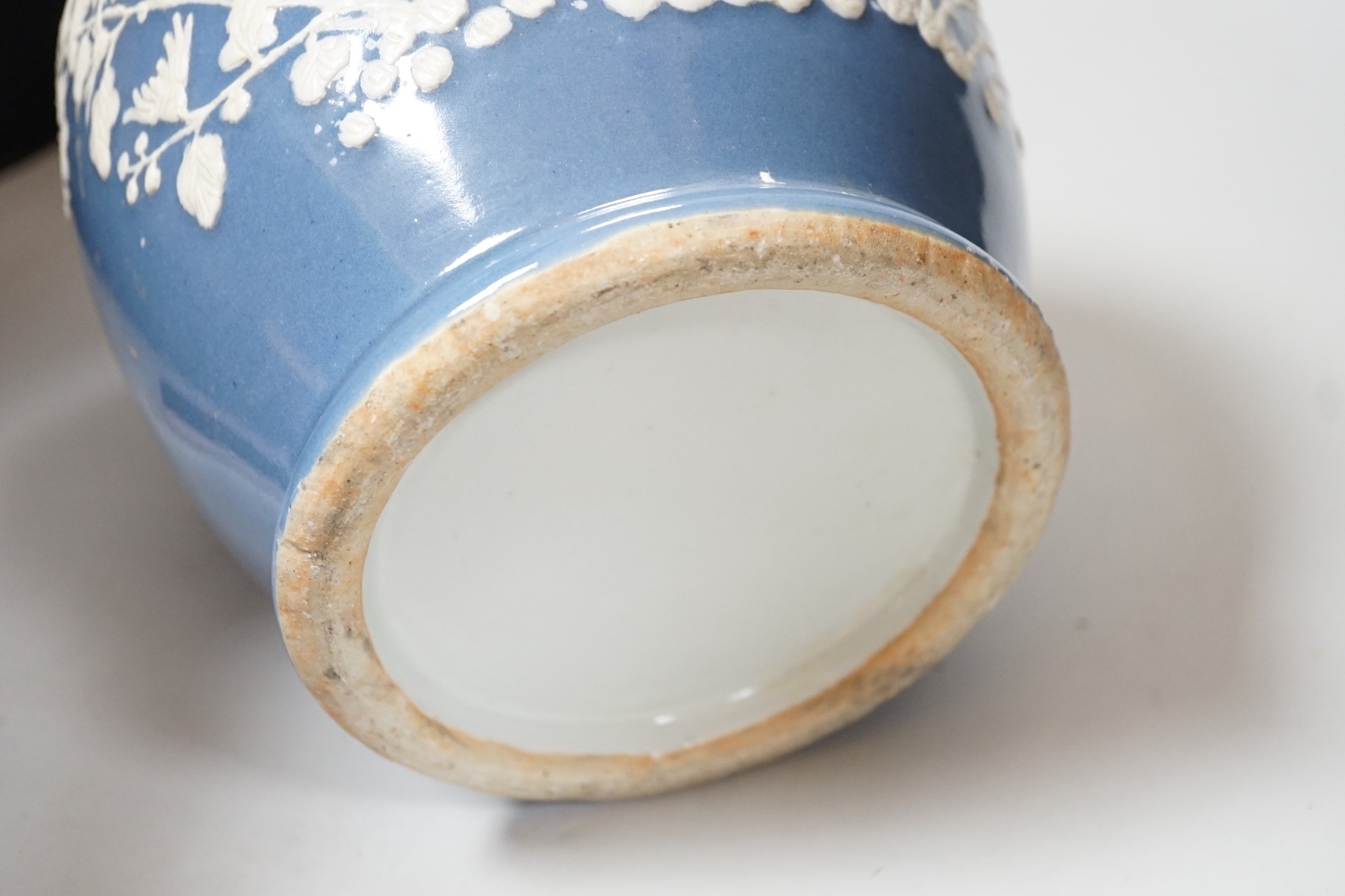 A Chinese slip-decorated blue glazed vase, 40cm